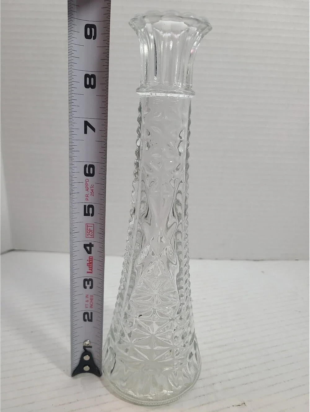 Vintage 1950s Anchor Hocking Clear Glass Stars & Bars MCM Bud Vase